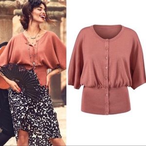 CAbi EUC Kimono Cardigan Brick Terracotta Sweater